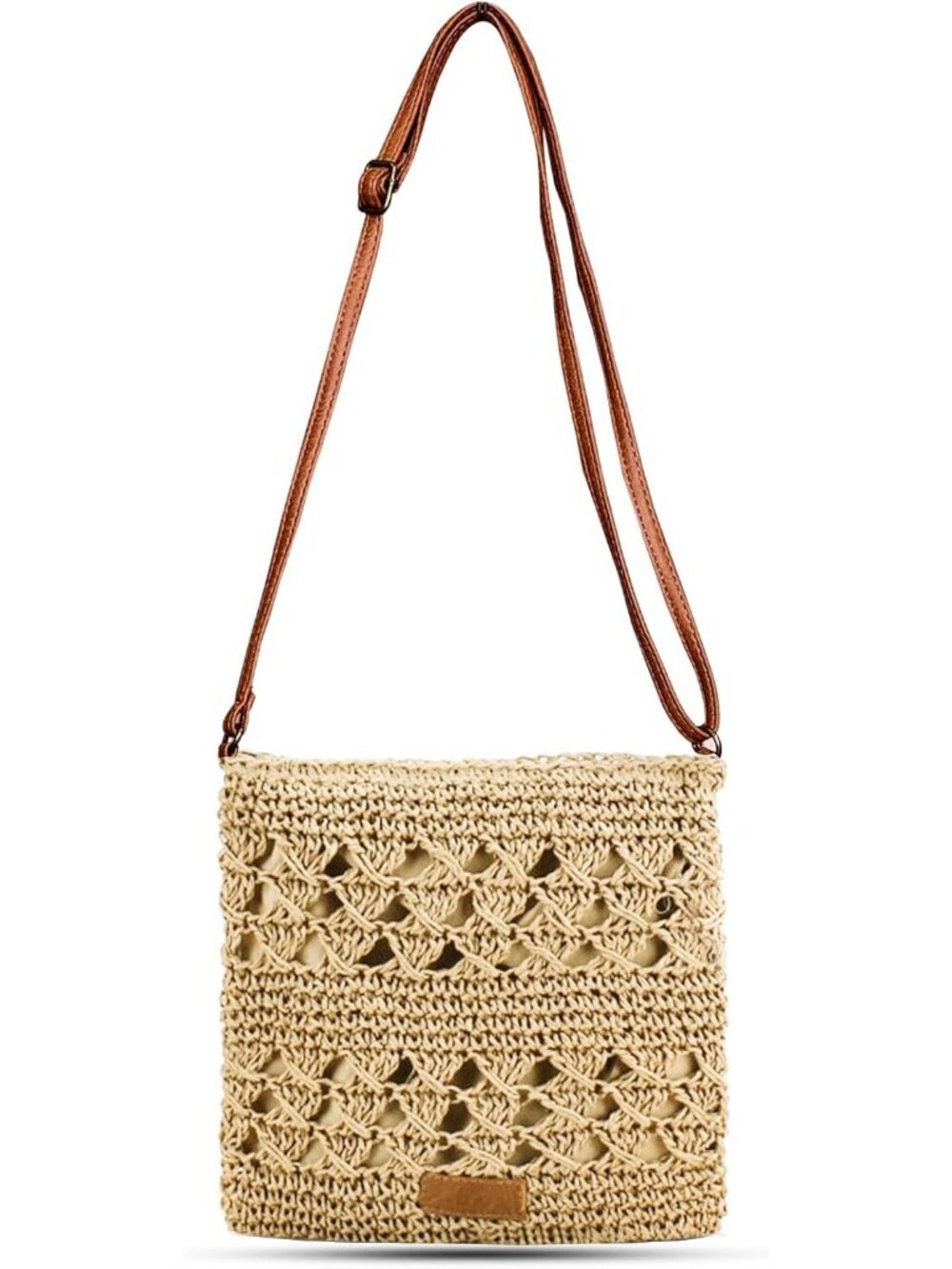 Women's Beige Summer Straw Bag Small Beach Crossbody Bag Boho Handmade Woven